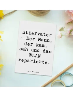 Postkarte Stiefvater Held mit Spruch in Weiß