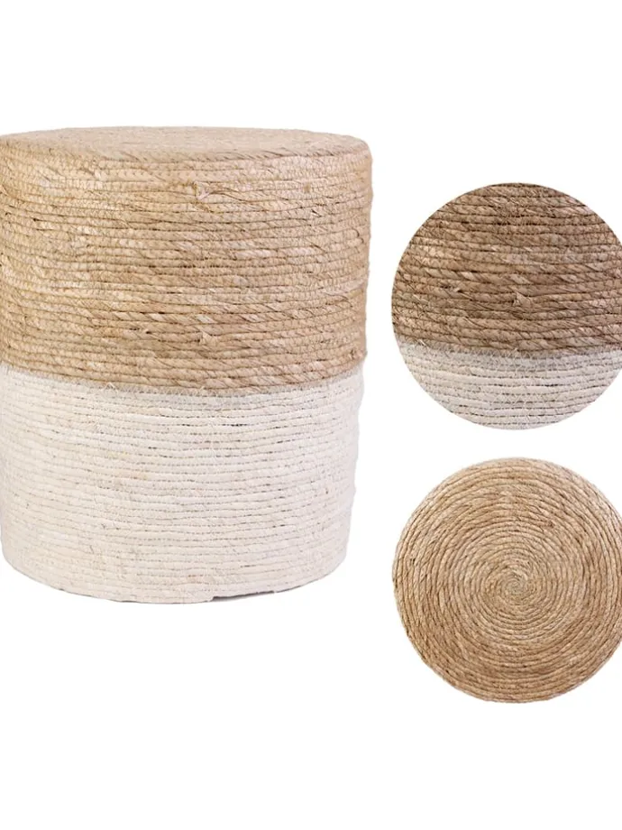 Pouf in Hellbraun/ Creme - (H)41 x Ø 35,5 cm