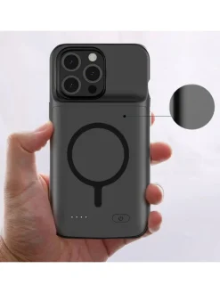 PowerCase Hülle kompatibel mit Apple iPhone 15 Serie Magsafe in Schwarz