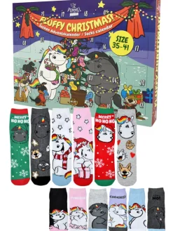 Pummeleinhorn Socken Adventskalender mit 12 Paar kurz und lang in Mehrfarbig