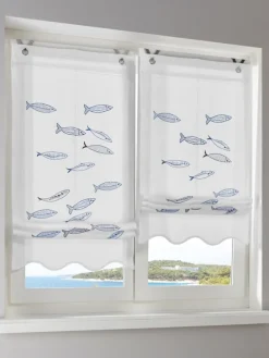 Raffrollo in weiß-blau