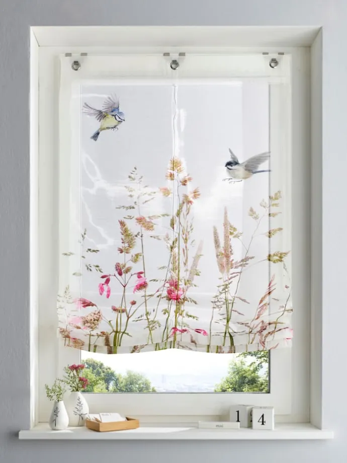 Raffrollo in weiß-bunt