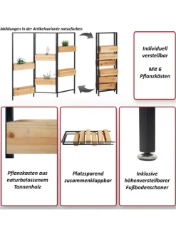 Raumteiler mit Pflanzkasten L32, Gestell schwarz, naturfarben