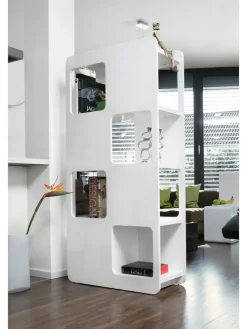 Raumteiler-Regal mit 4 Böden und 8 Fächer aus MDF Hochglanz in Weiß