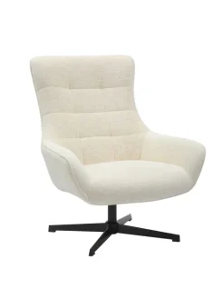Relaxsessel drehbar mit schwarzem Metallgestell und Chenille-Stoff in Beige