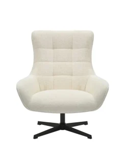 Relaxsessel drehbar mit schwarzem Metallgestell und Chenille-Stoff in Beige