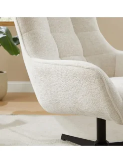 Relaxsessel drehbar mit schwarzem Metallgestell und Chenille-Stoff in Beige