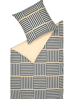 Renforcé-Bettwäsche-Set "Arian" in Dunkelblau/ Beige