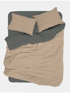 Renforcé-Bettwäsche-Set "Dashon" in Grau/ Hellbraun