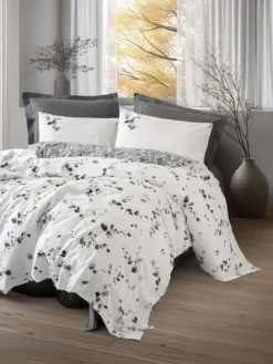 Renforcé-Bettwäsche-Set "Elaria" in Weiß/ Anthrazit