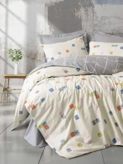 Renforcé-Bettwäsche-Set "Evo" in Creme/ Bunt
