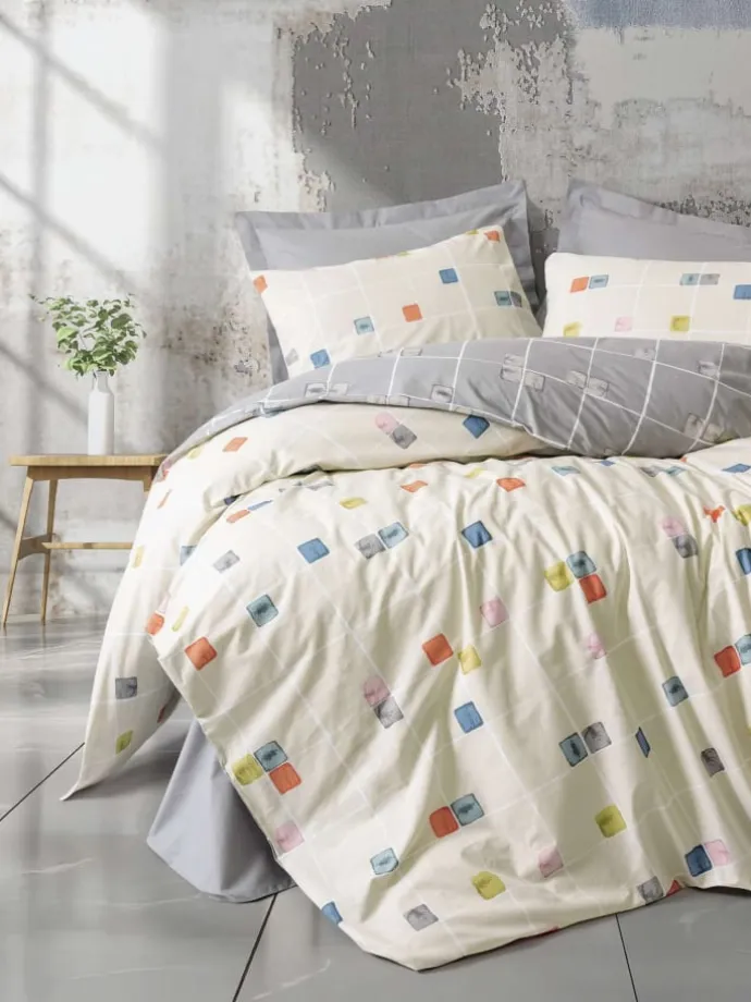 Renforcé-Bettwäsche-Set "Evo" in Creme/ Bunt
