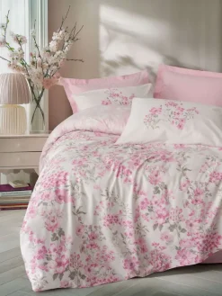 Renforcé-Bettwäsche-Set "Floren" in Weiß/ Rosa