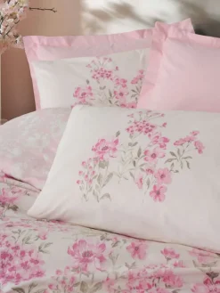 Renforcé-Bettwäsche-Set "Floren" in Weiß/ Rosa