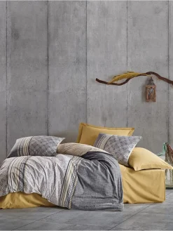 Renforcé-Bettwäsche-Set in Beige/ Grau