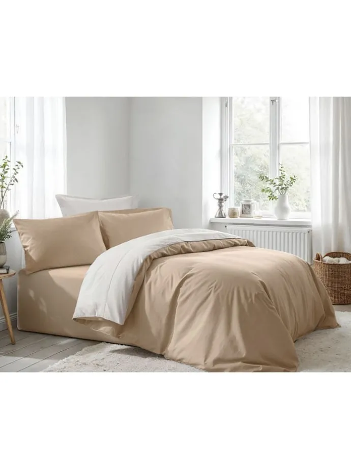 Renforcé-Bettwäsche-Set in Beige/ Weiß