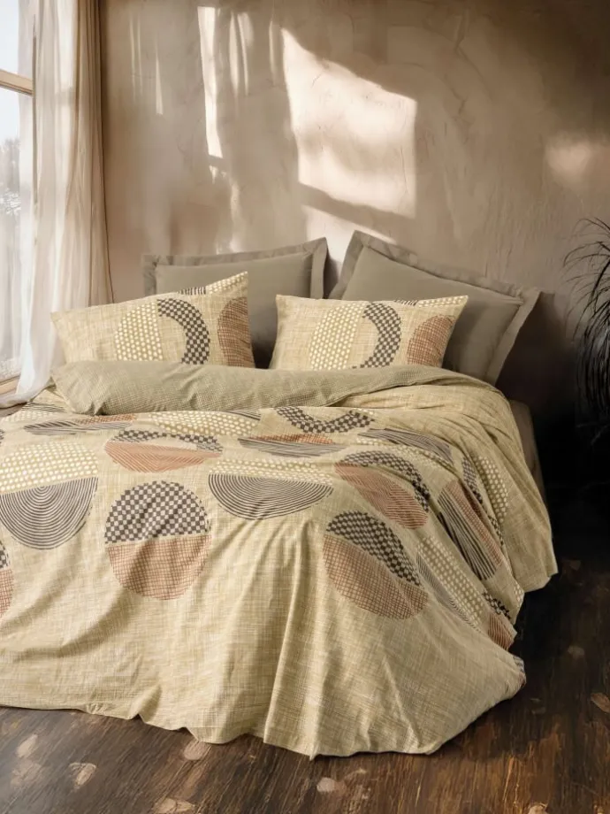 Renforcé-Bettwäsche-Set in Creme/ Braun