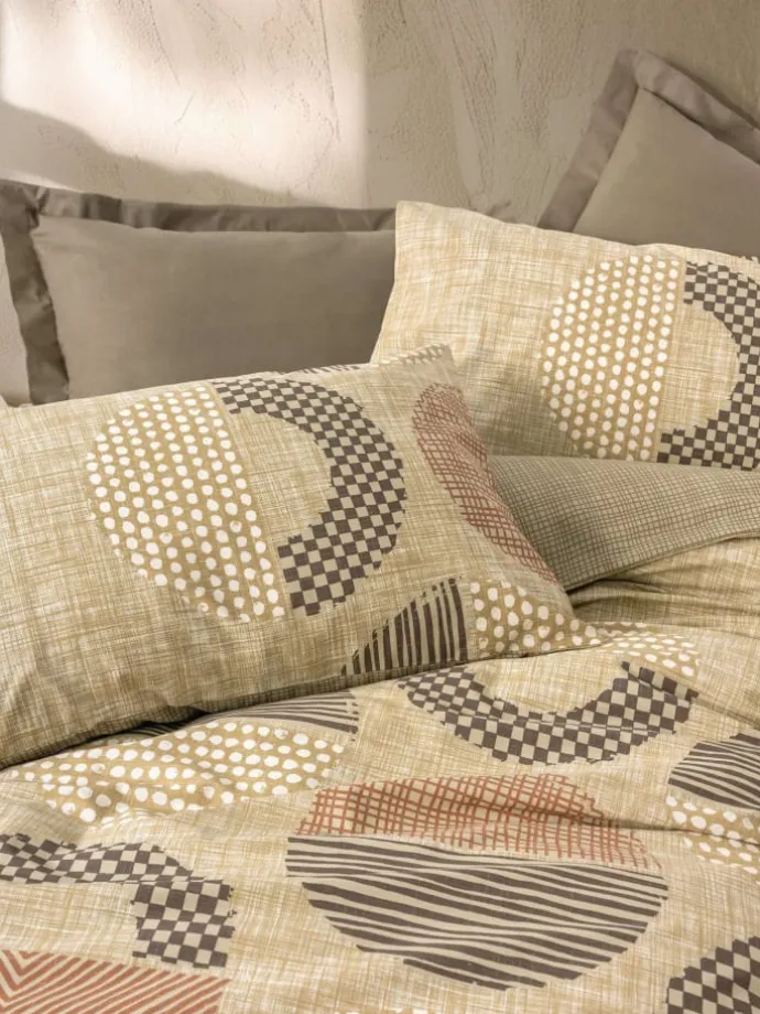 Renforcé-Bettwäsche-Set in Creme/ Braun