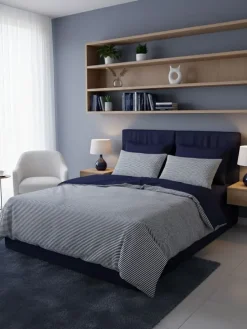 Renforcé-Bettwäsche-Set in Dunkelblau/ Weiß