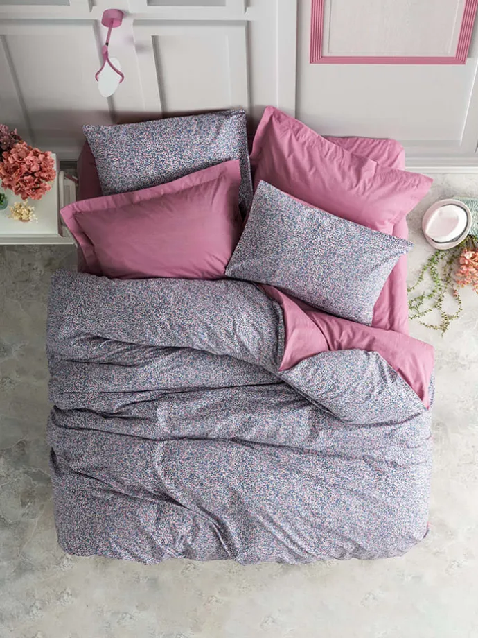 Renforcé-Bettwäsche-Set in Rosa/ Blau