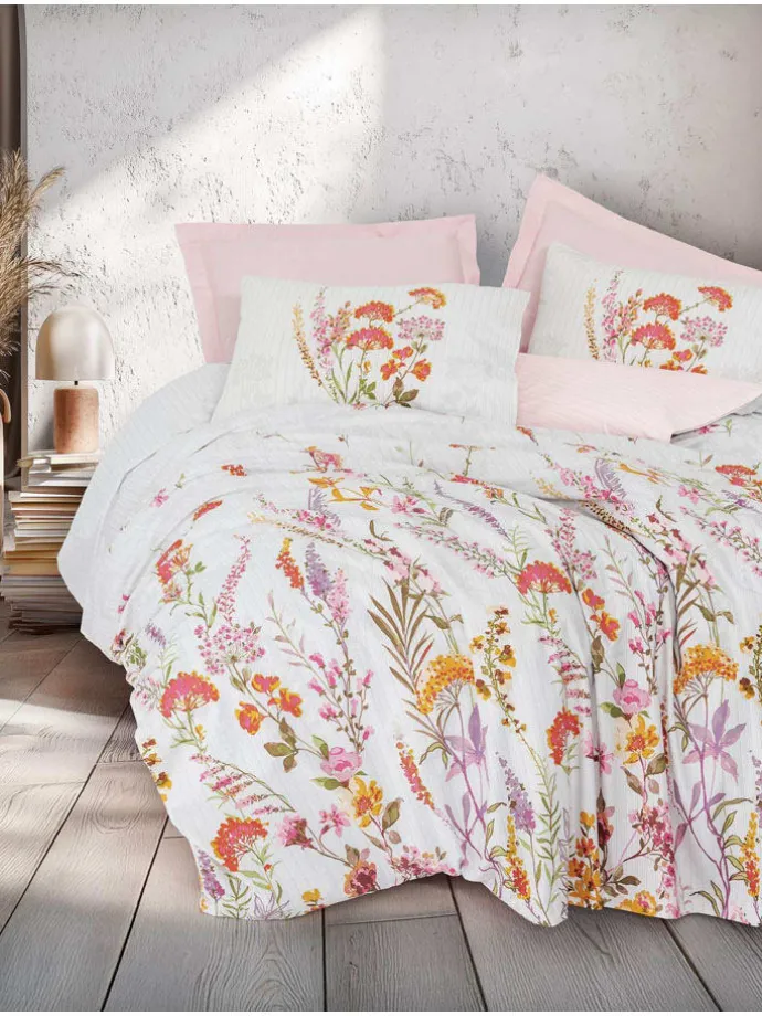 Renforcé-Bettwäsche-Set in Weiß/ Rosa