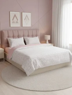 Renforcé-Bettwäsche-Set in Weiß/ Rosa