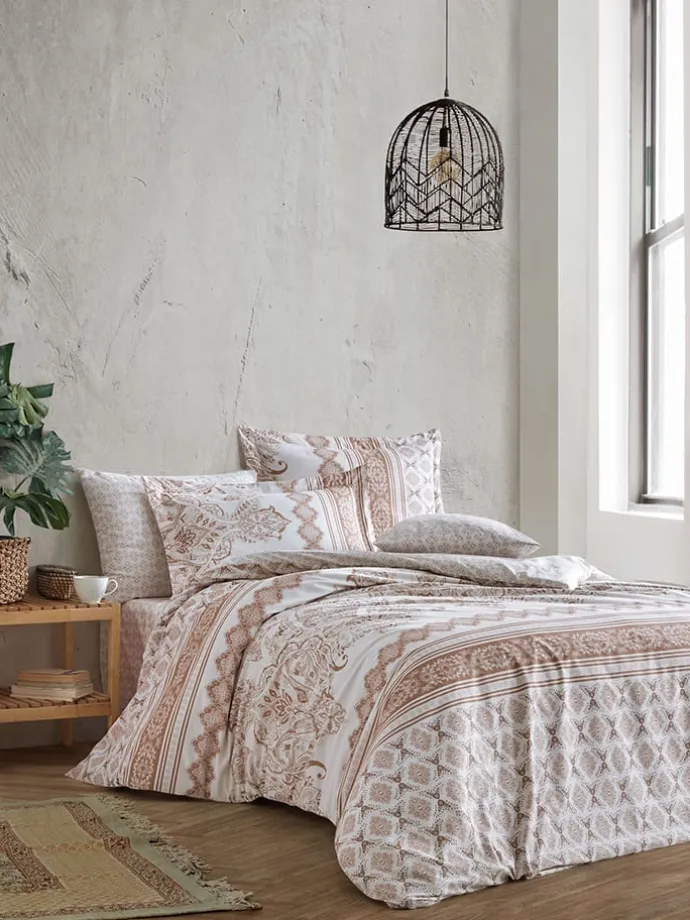 Renforcé-Bettwäsche-Set in Weiß/ Beige