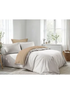 Renforcé-Bettwäsche-Set in Weiß/ Beige