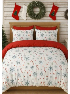 Renforcé-Bettwäsche-Set in Weiß/ Rot/ Blau