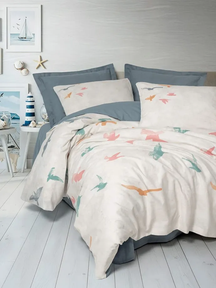 Renforcé-Bettwäsche-Set "Kaija" in Weiß/ Blau/ Rosa