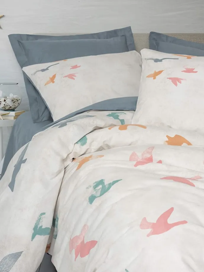 Renforcé-Bettwäsche-Set "Kaija" in Weiß/ Blau/ Rosa