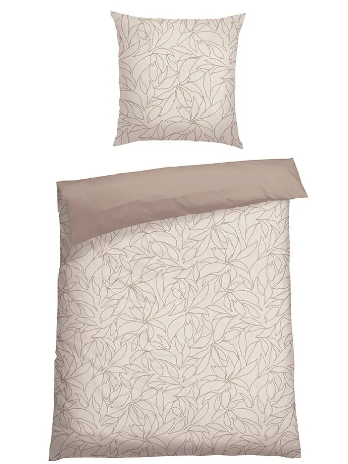 Renforcé-Bettwäsche-Set "Leaves" in Taupe