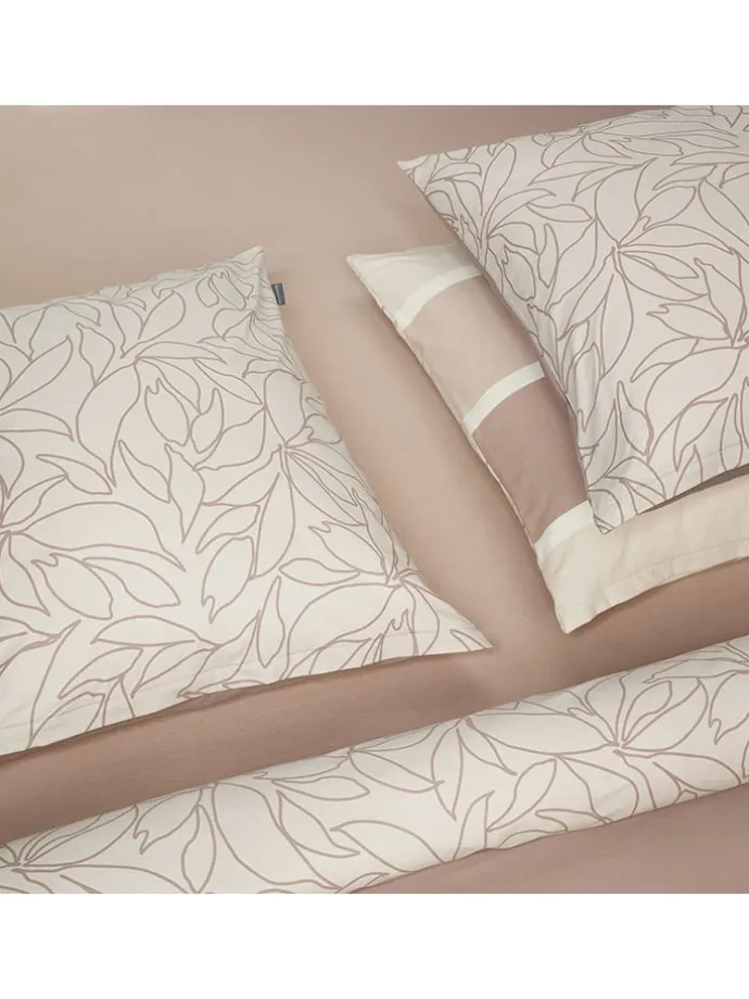 Renforcé-Bettwäsche-Set "Leaves" in Taupe