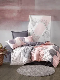 Renforcé-Bettwäsche-Set "Leron" in Rosa/ Grau