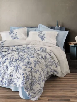 Renforcé-Bettwäsche-Set "Linora" in Weiß/ Blau