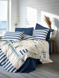 Renforcé-Bettwäsche-Set "Lunox" in Dunkelblau/ Weiß