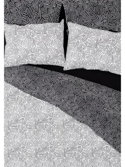 Renforcé-Bettwäsche-Set "Maze" in Schwarz/ Weiß