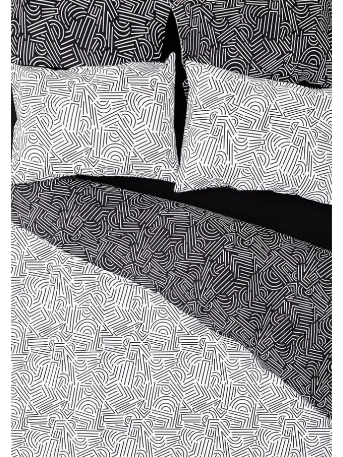 Renforcé-Bettwäsche-Set "Maze" in Schwarz/ Weiß