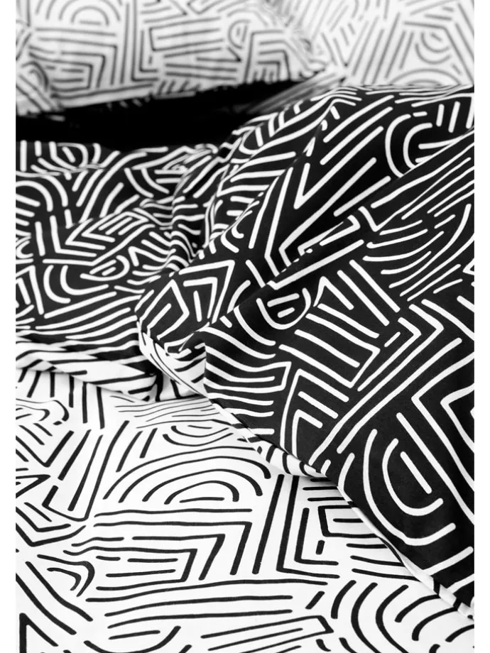 Renforcé-Bettwäsche-Set "Maze" in Schwarz/ Weiß