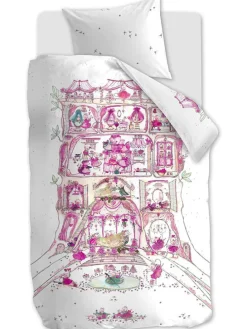 Renforcé-Bettwäsche-Set "Mousehouse" in Weiß/ Rosa