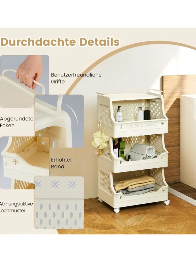 Rollwagen faltbar 44,5 x 30 x 74,5 cm in Beige