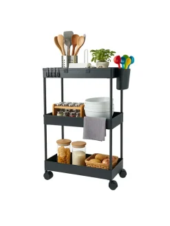 Rollwagen in Schwarz - (B)40 x (H)62,5 x (T)22 cm