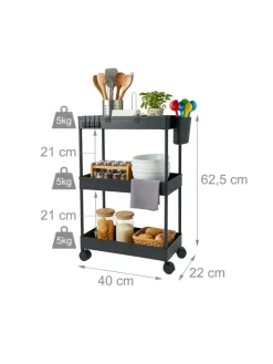 Rollwagen in Schwarz - (B)40 x (H)62,5 x (T)22 cm