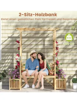 Rosenbogen mit Bank in Hellbraun