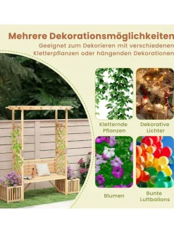 Rosenbogen mit Bank in Hellbraun