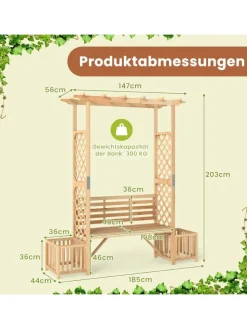 Rosenbogen mit Bank in Hellbraun