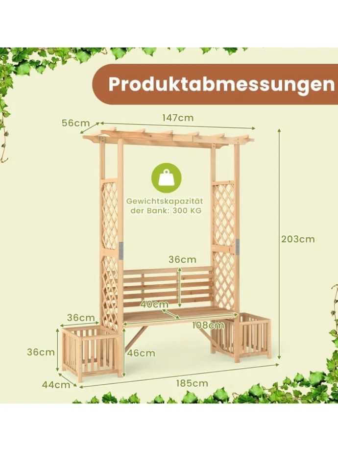 Rosenbogen mit Bank in Hellbraun