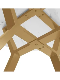 Runder Esstisch in Gold mit Marmorplatte Durchmesser 100 cm