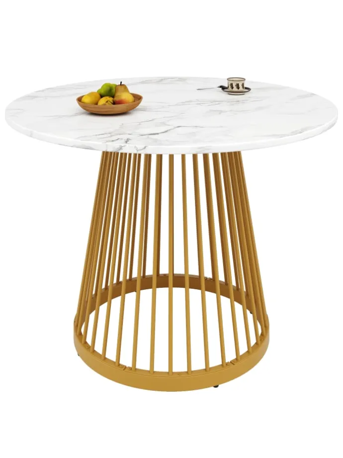 Runder Esstisch in Gold 80x80x76 cm mit Metallbeinen