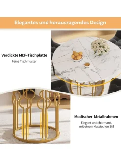 Runder Esstisch in Marmoroptik 100x100x76 cm mit goldenen Metallbeinen